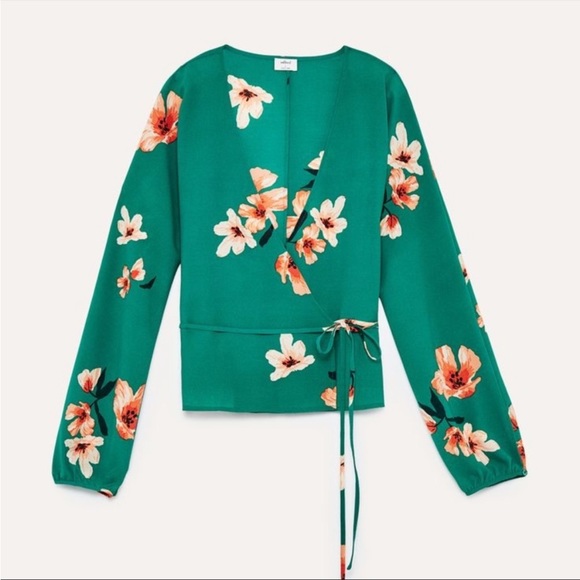 Wilfred Tops - Aritzia Wilfred | Lilia Green Floral Wrap Blouse